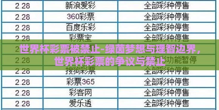 世界杯彩票被禁止-绿茵梦想与理智边界，世界杯彩票的争议与禁止