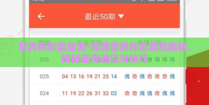 世界杯彩票查询-探寻世界杯彩票的奥秘，揭秘查询途径与技巧