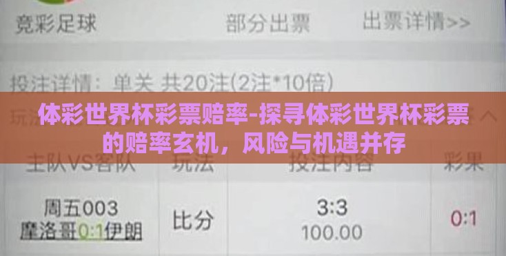 体彩世界杯彩票赔率-探寻体彩世界杯彩票的赔率玄机,风险与机遇并存 体彩世界杯彩票赔率-探寻体彩世界杯彩票的赔率玄机,风险与机遇并存