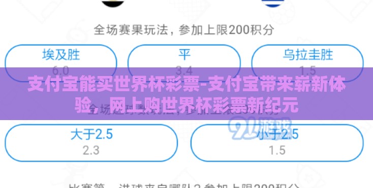 支付宝能买世界杯彩票-支付宝带来崭新体验，网上购世界杯彩票新纪元