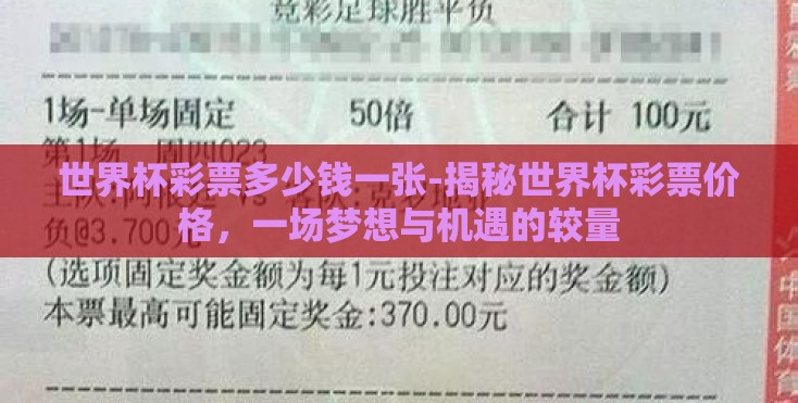 世界杯彩票多少钱一张-揭秘世界杯彩票价格，一场梦想与机遇的较量