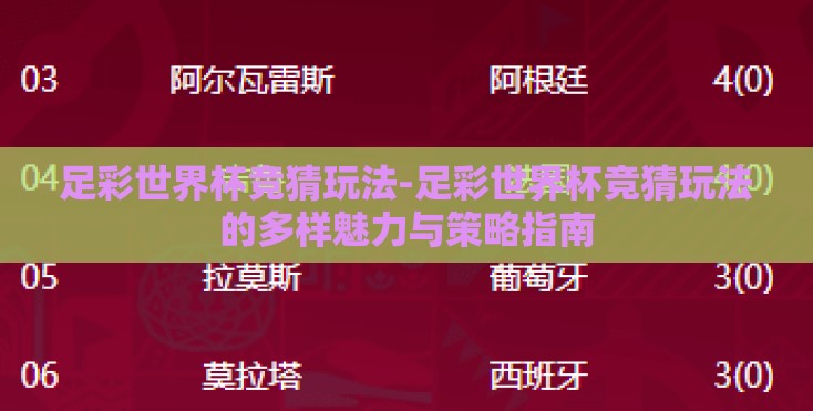 足彩世界杯竞猜玩法-足彩世界杯竞猜玩法的多样魅力与策略指南