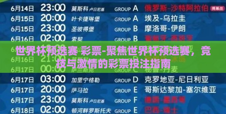 世界杯预选赛 彩票-聚焦世界杯预选赛,竞技与激情的彩票投注指南 世界杯预选赛 彩票-聚焦世界杯预选赛,竞技与激情的彩票投注指南