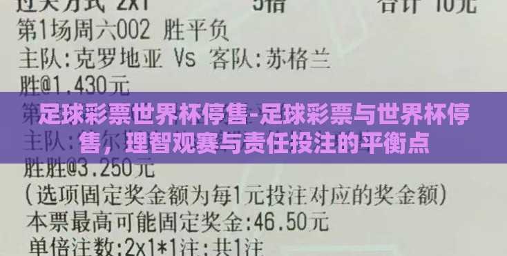 足球彩票世界杯停售-足球彩票与世界杯停售，理智观赛与责任投注的平衡点