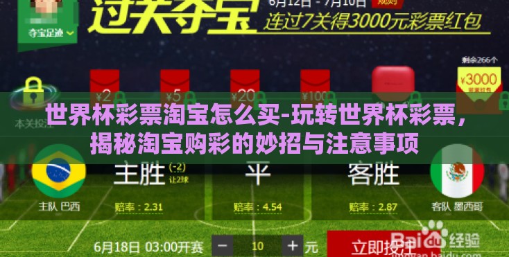 世界杯彩票淘宝怎么买-玩转世界杯彩票,揭秘淘宝购彩的妙招与注意事项 世界杯彩票淘宝怎么买-玩转世界杯彩票,揭秘淘宝购彩的妙招与注意事项
