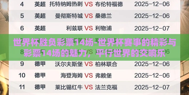 世界杯胜负彩票14场-世界杯赛事的精彩与彩票14场的魅力，平行世界的交响乐