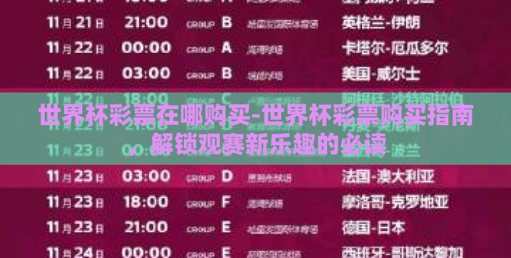 世界杯彩票在哪购买-世界杯彩票购买指南，解锁观赛新乐趣的必读
